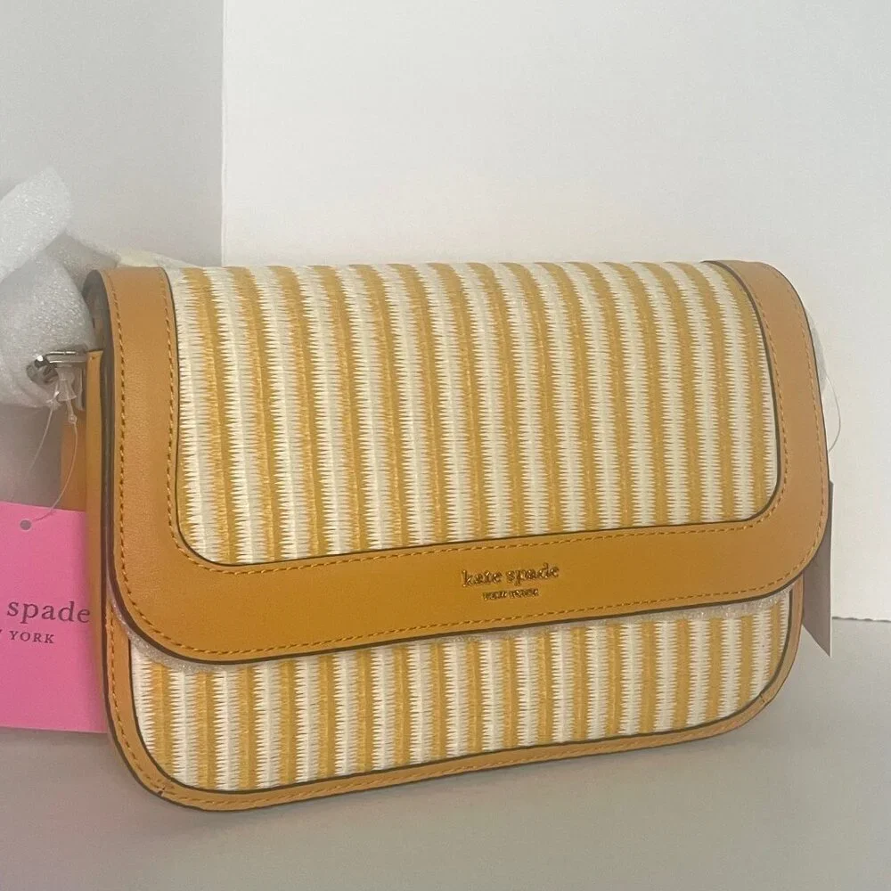 Kate Spade Buddie Stripe Yellow Leather Crossbody Clutch